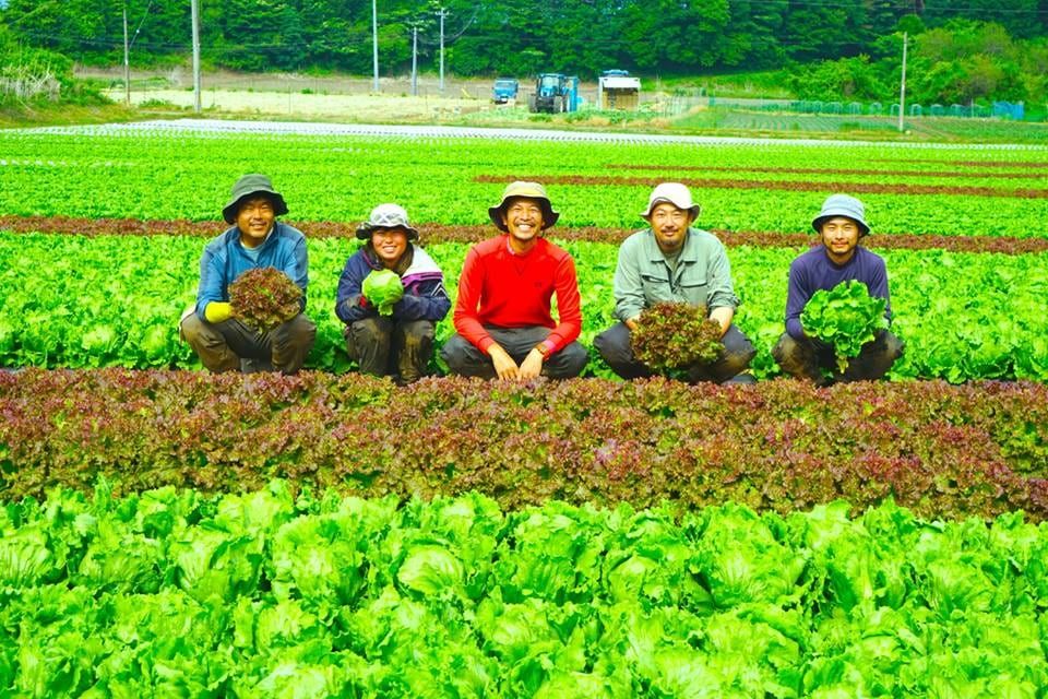 Farmめぐる：畑に並ぶ Farm めぐるのメンバー
